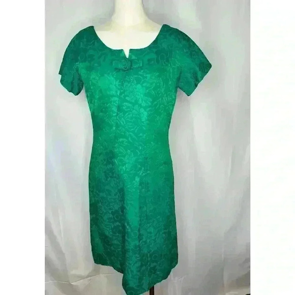 1960s Green Blue Silky Brocade Peck + Peck Cocktail Dress - Picture 2 of 13